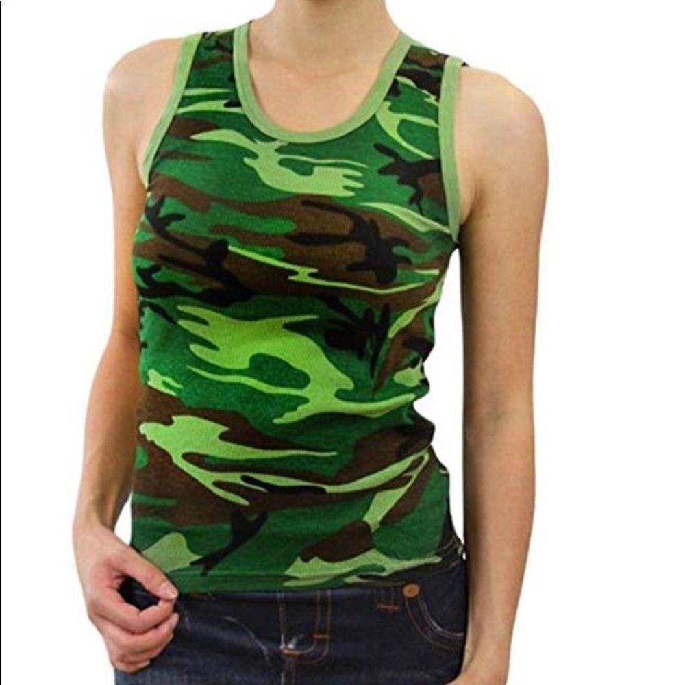 Camouflage Print. Tank top Y2K